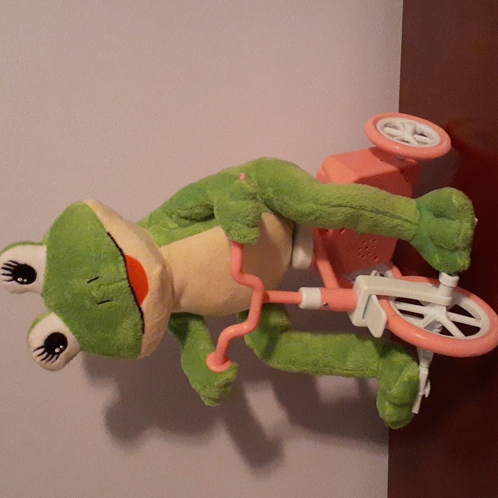 New toy frog riding a tricycle